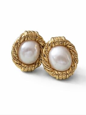 Vintage Givenchy Pearl Post Earrings – Gold Tone Classic Designer